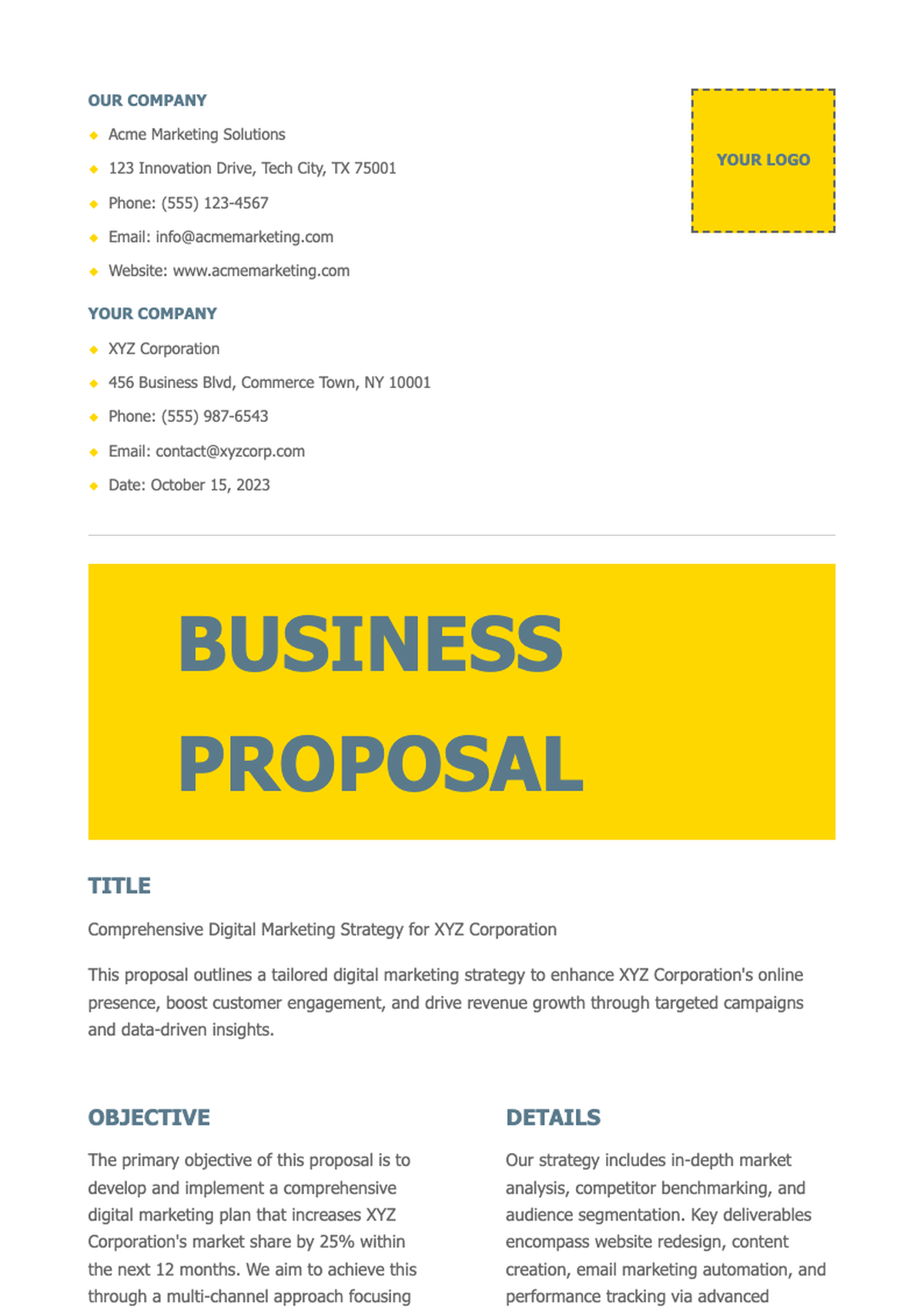 Modern business proposal template with yellow accents and cityscape image_variant_1